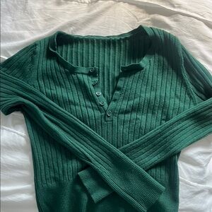Green Ribbed Women's long sleeve